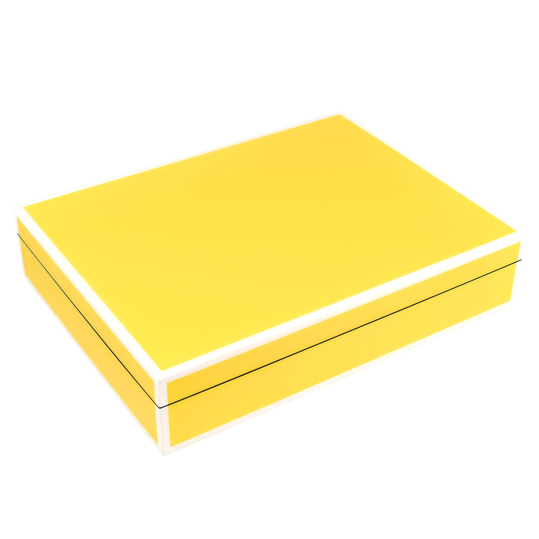 Lacquer Long Stationery Box (Sunshine Yellow with White)
