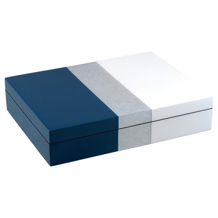 Lacquer Long Stationery Box (Navy Blue with Shine Silver and White)
