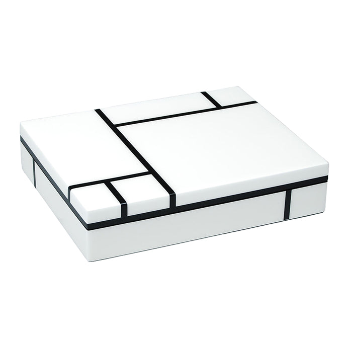 Lacquer Long Stationery Box (White with Black Grid)