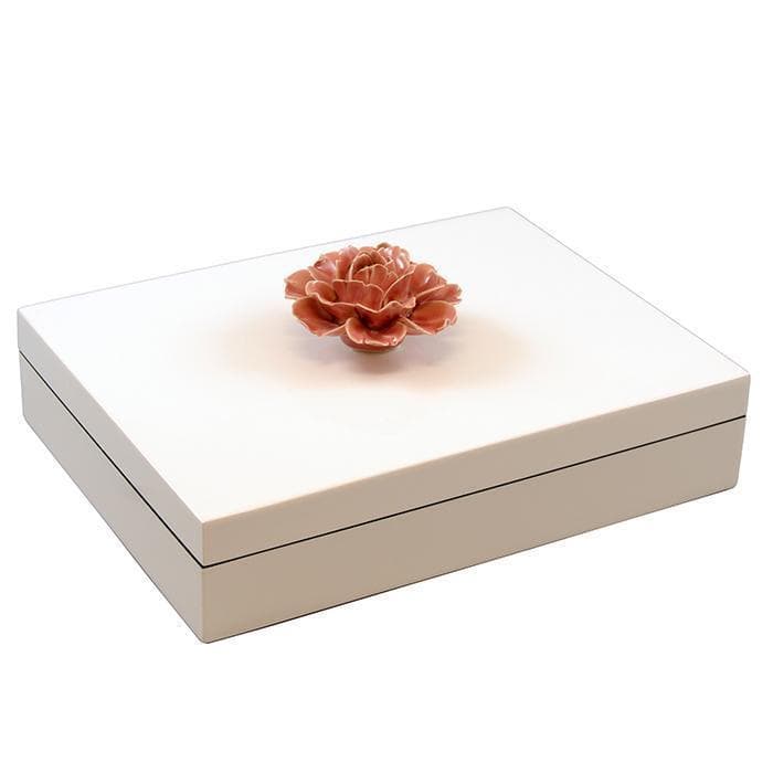 Lacquer Long Stationery Box (Mauve Rose Handle White Box)