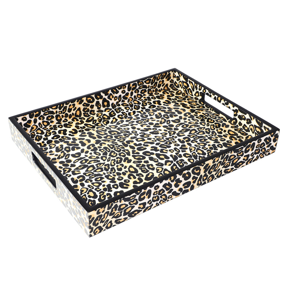 Lacquer Small Rectangle Tray (Leopard Fabric Inlay with Black)
