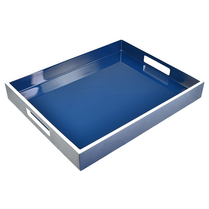 Lacquer Small Rectangle Tray (Navy Blue with White)
