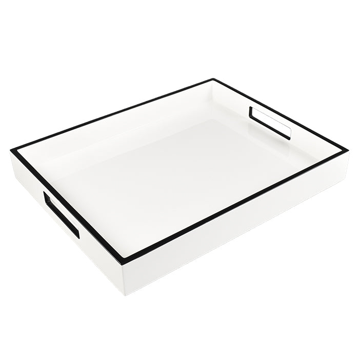 Lacquer Small Rectangle Tray (White with Black Trim)