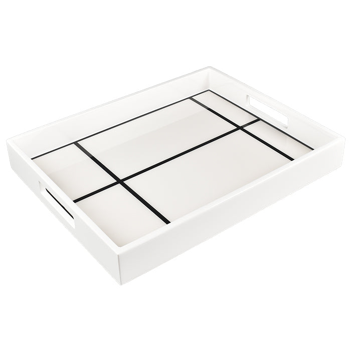Lacquer Small Rectangle Tray (White with Black Grid)