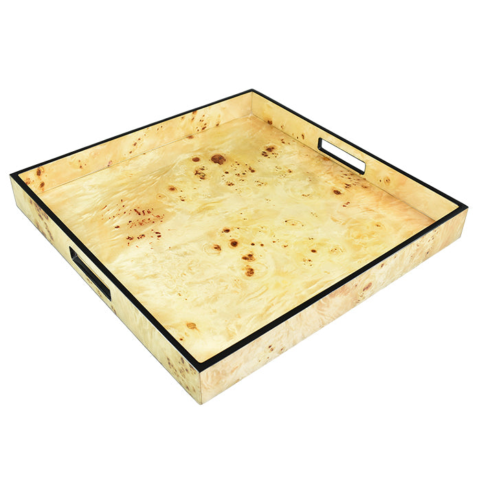 Lacquer Square Tray (Mappa Burl with Black Trim)