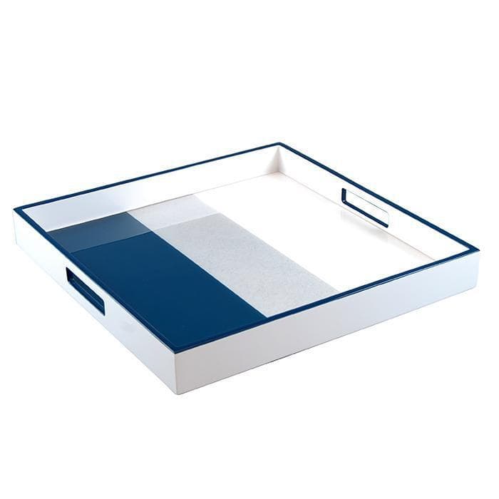 Lacquer Square Tray (Navy Blue with Shine Silver and White)