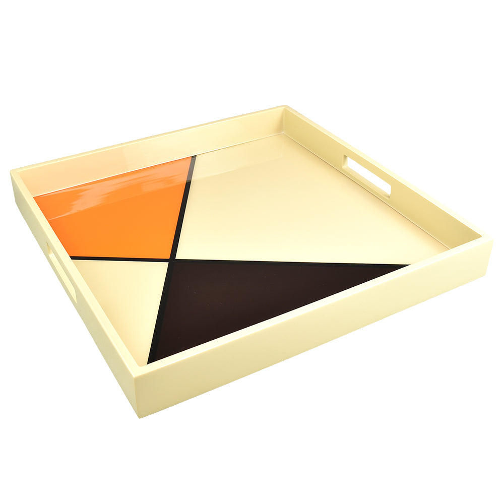 Lacquer Square Tray (Orange, Taupe with Chocolate Brown Inlay)