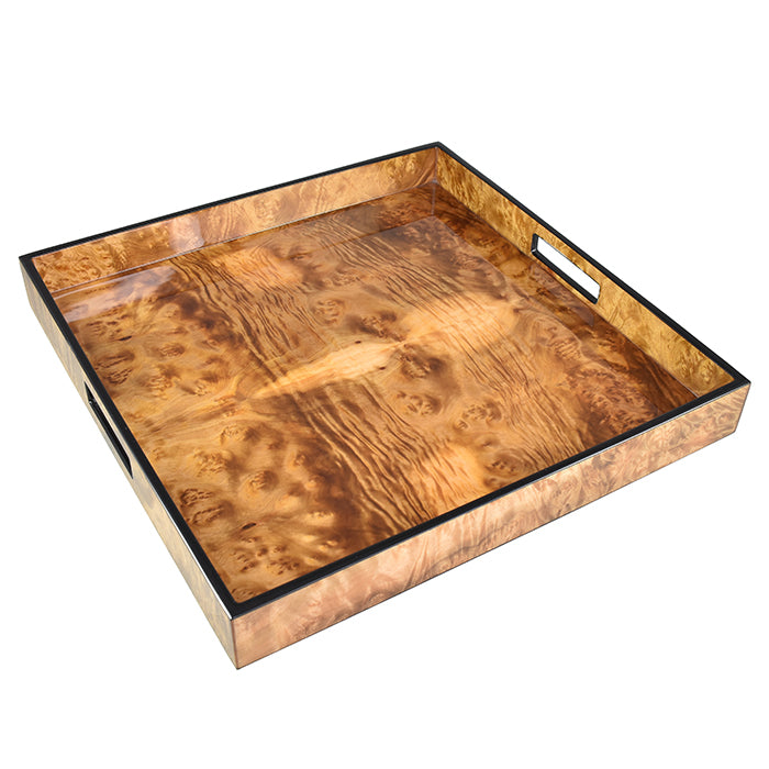 Lacquer Square Tray (Walnut Burl with Black Trim)