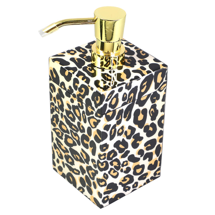 Leopard Fabric Inlay with Black Lacquer Soap Pump