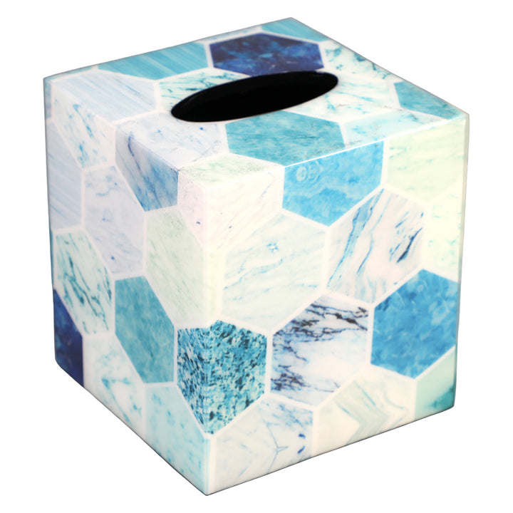 Blue Tile Fabric Lacquer Tissue Box