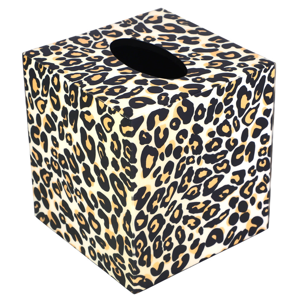 Leopard Fabric Inlay with Black Lacquer Tissue Box
