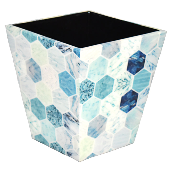 Blue Tile Fabric Lacquer Waste Basket