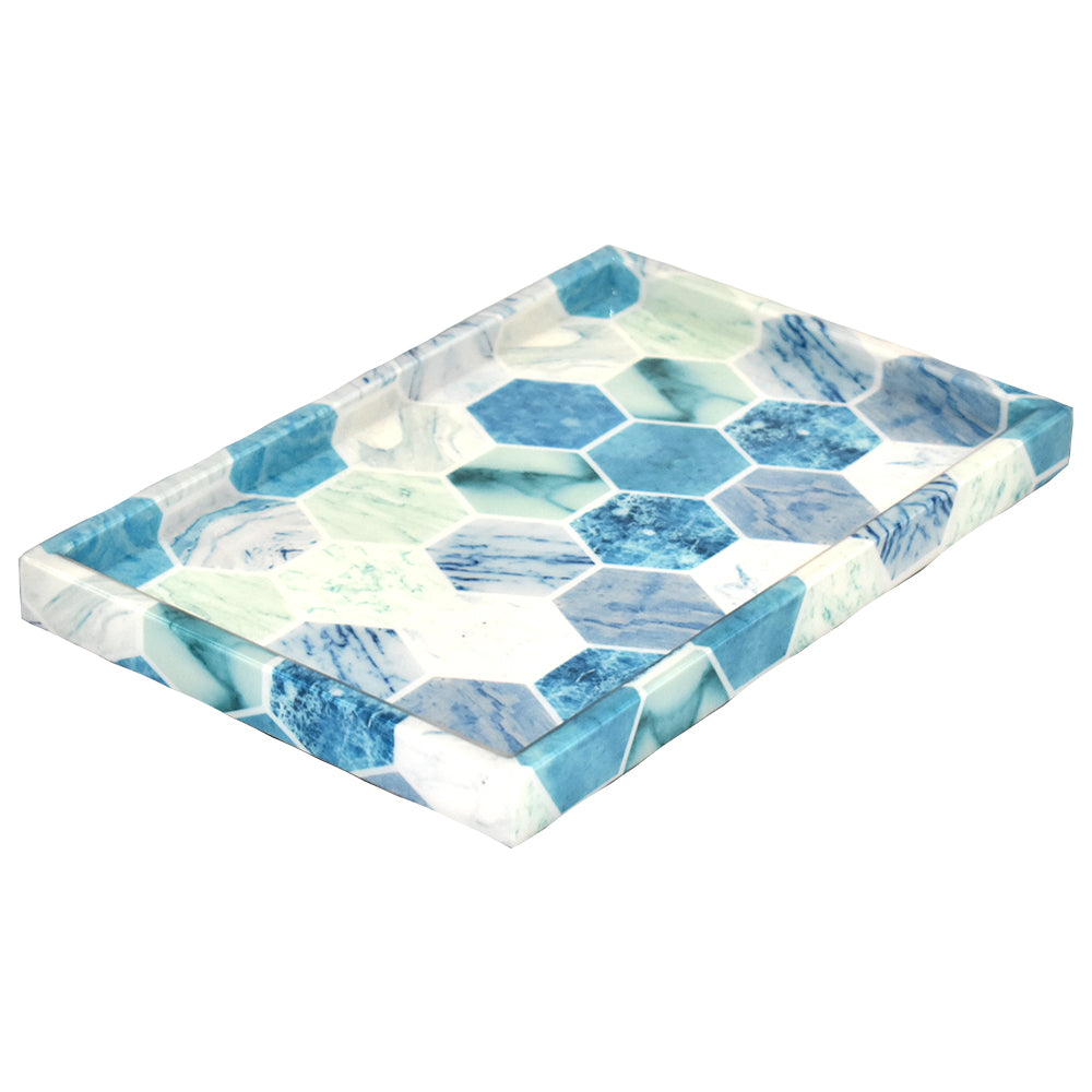 Blue Tile Fabric Lacquer Vanity Tray