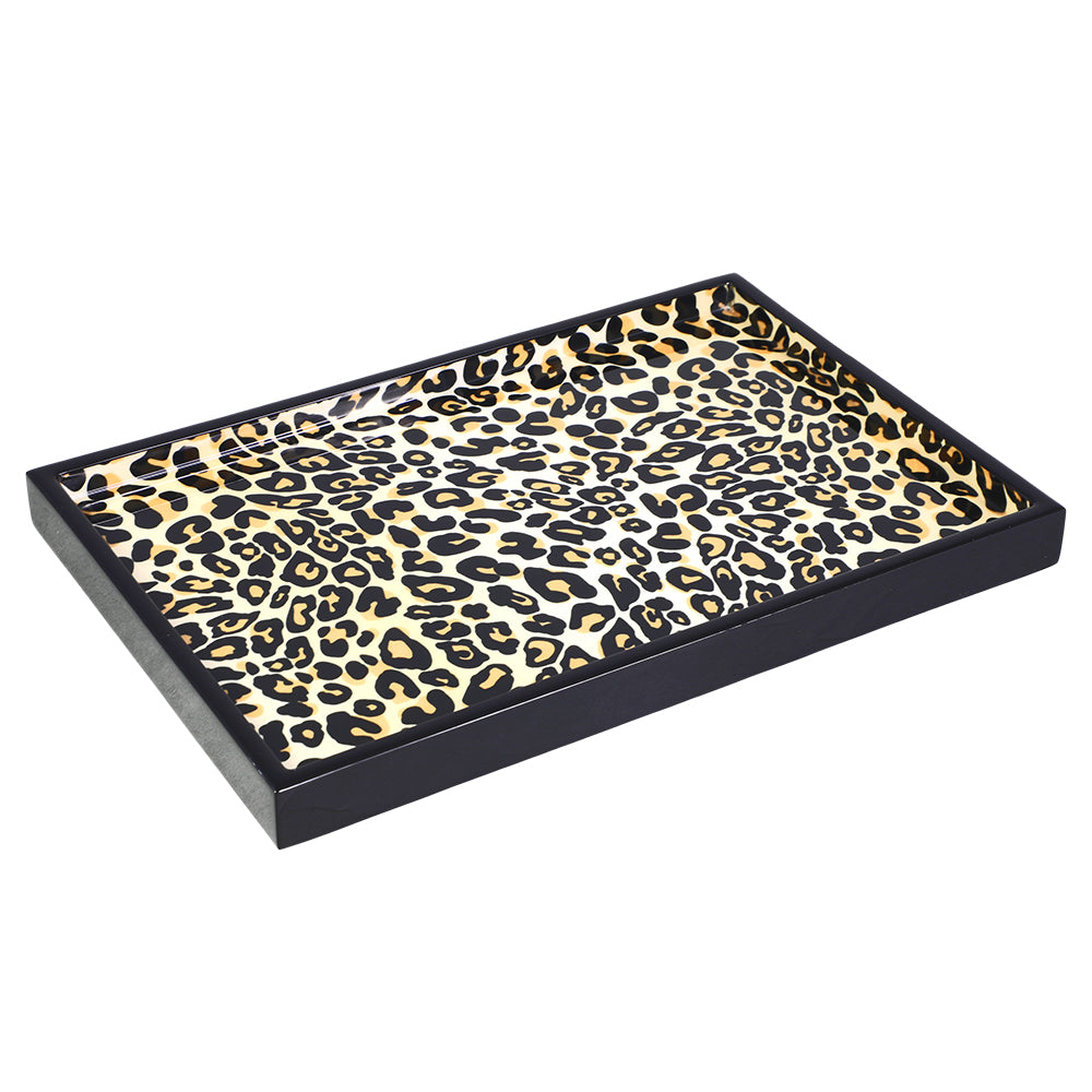 Leopard Fabric Inlay with Black Lacquer Bathroom Accessories