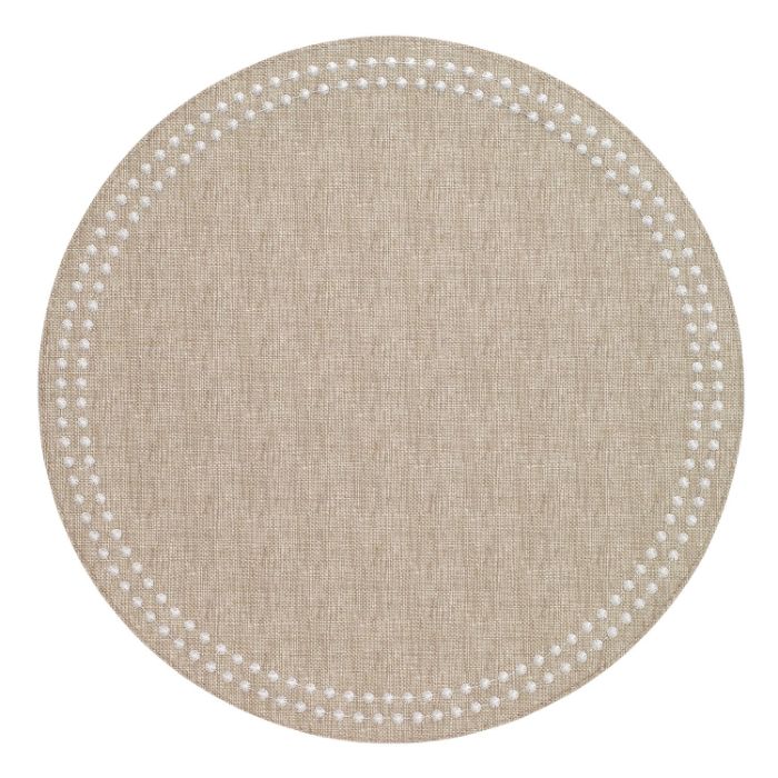 Pearls Round Vinyl Placemats (Beige/White) Set/4