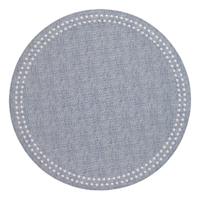 Pearls Round Vinyl Placemats (Bluebell/White) Set/4