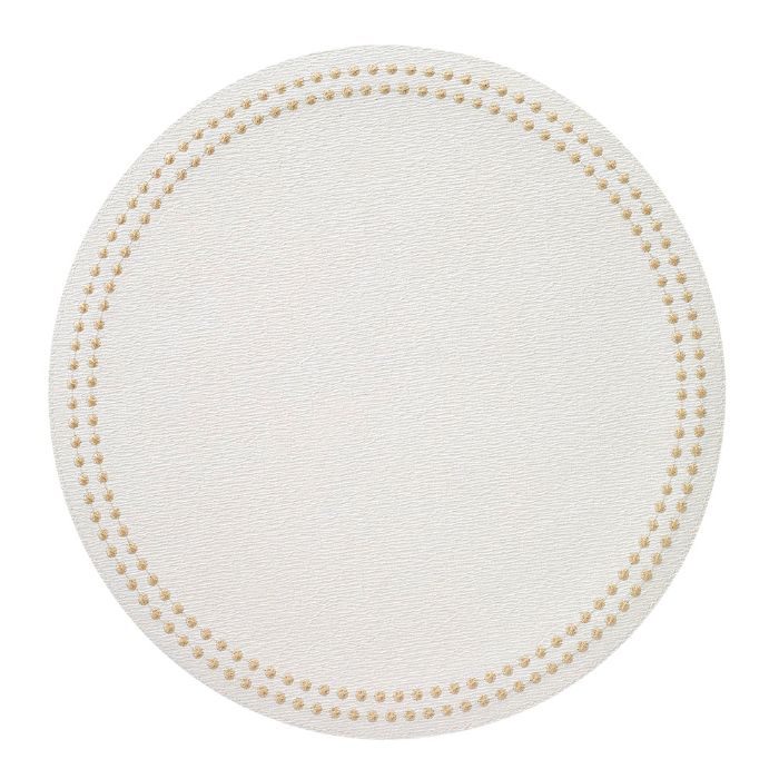 Pearls Round Vinyl Placemats (Antique White/Gold) Set/4