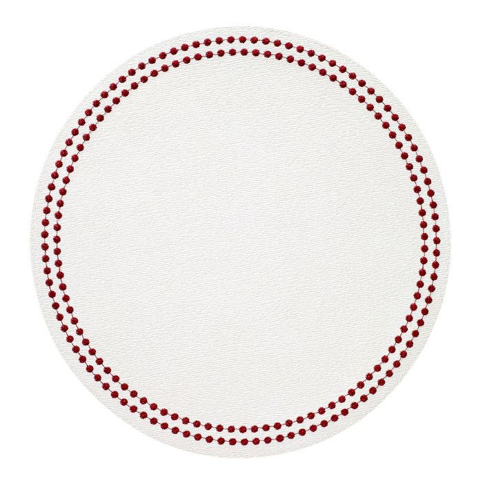 Pearls Round Vinyl Placemats (Antique White/Ruby) Set/4