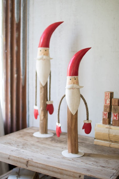 Painted Metal & Wood Santas Set/2