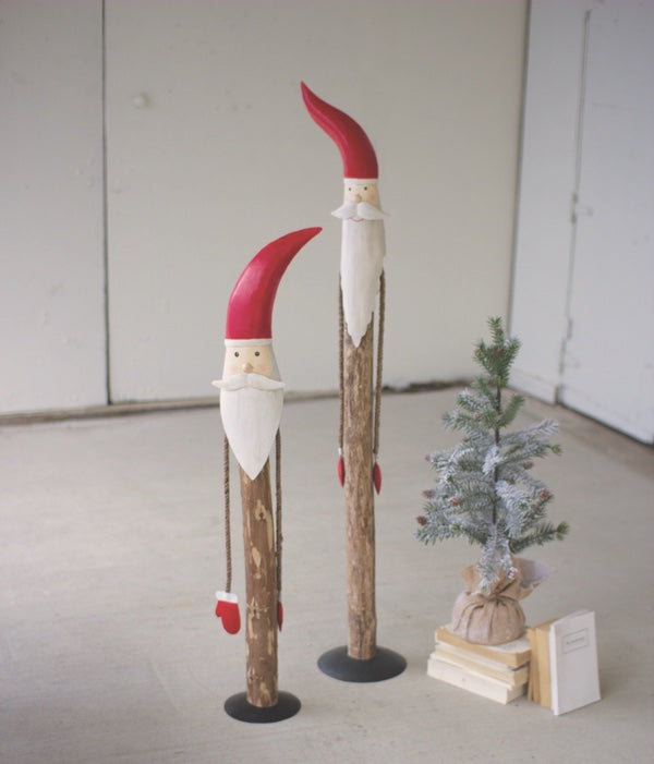 Tall Wood And Painted Metal Santas Set Of Two