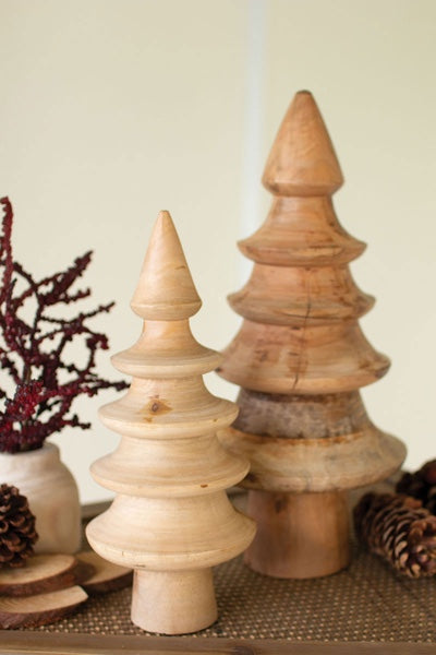 Turned Mango Wood Christmas Trees Set Of Two