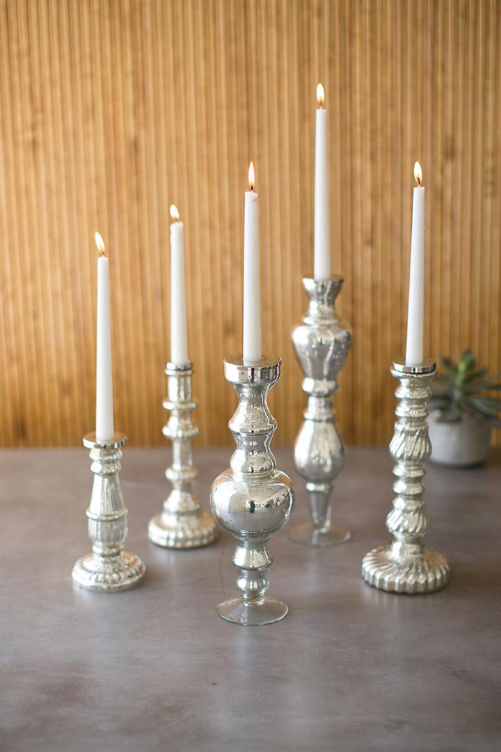 Antiqued Silver Glass Taper Candle Holder