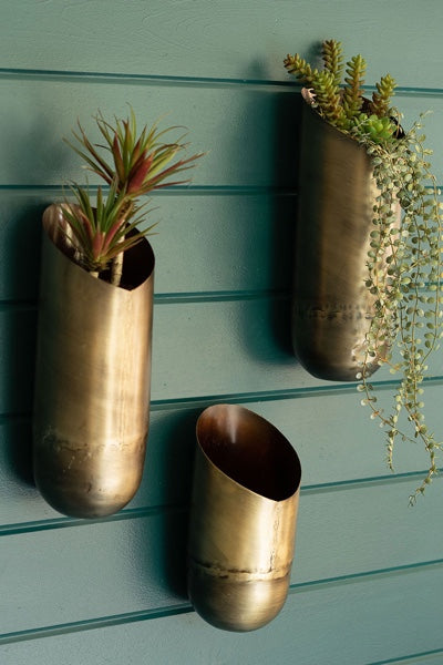 Antique Brass Wall Vases Set Of Three