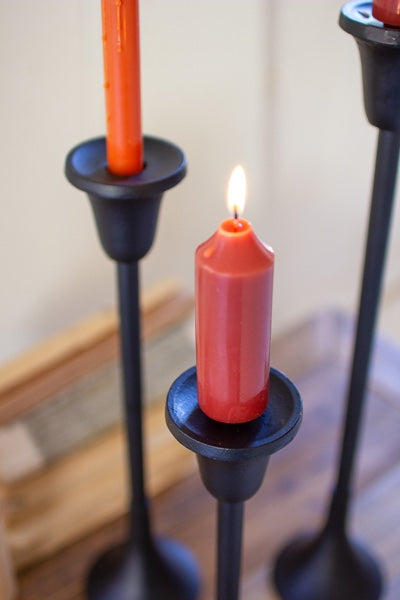 Set Of 3 Black Metal Taper Candle Stands