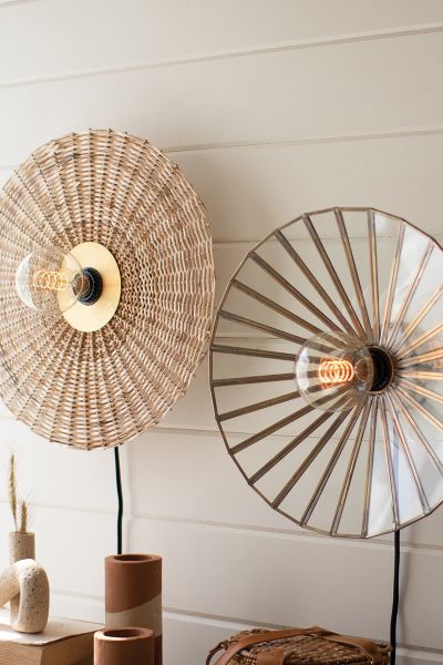 Rattan And Brass Wall Sconce Lamp