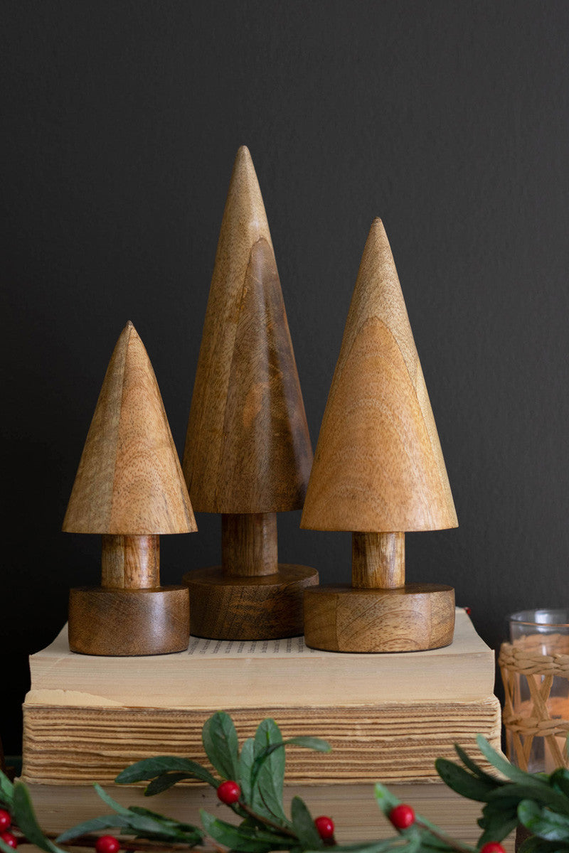 Set Of 3 Turned Wooden Christmas Trees