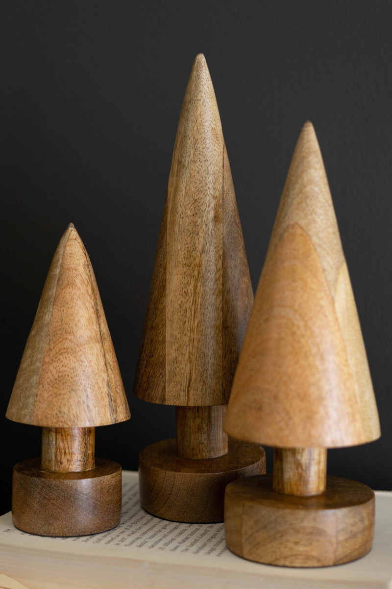 Set Of 3 Turned Wooden Christmas Trees