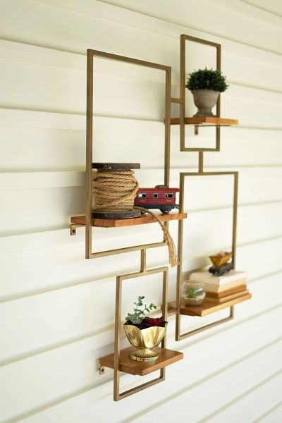 Iron & Wood Wall Unit With Four Shelves