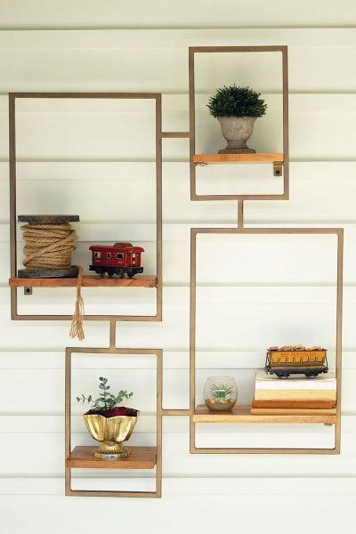 Iron & Wood Wall Unit With Four Shelves
