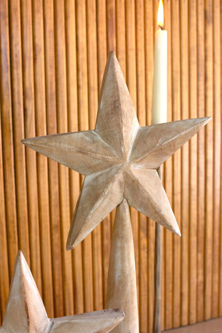 Set Of 3 White-Wash Wooden Table Top Stars