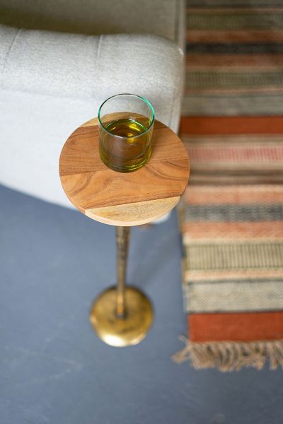 Antique Brass Cocktail Table With Acacia Wood Top