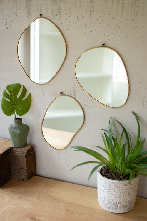 Brass Framed Organic Shaped Mirrors Set/3