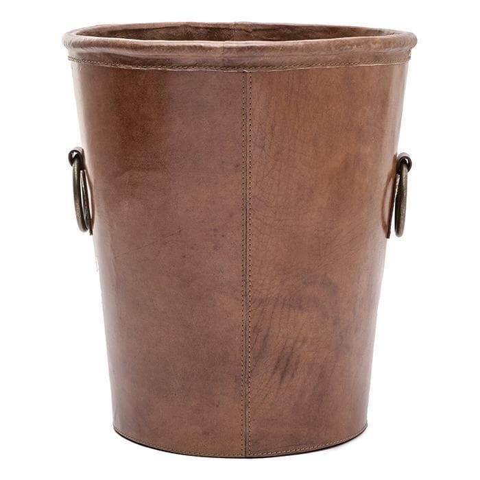 Ogden Tobacco Leather Round Wastebasket