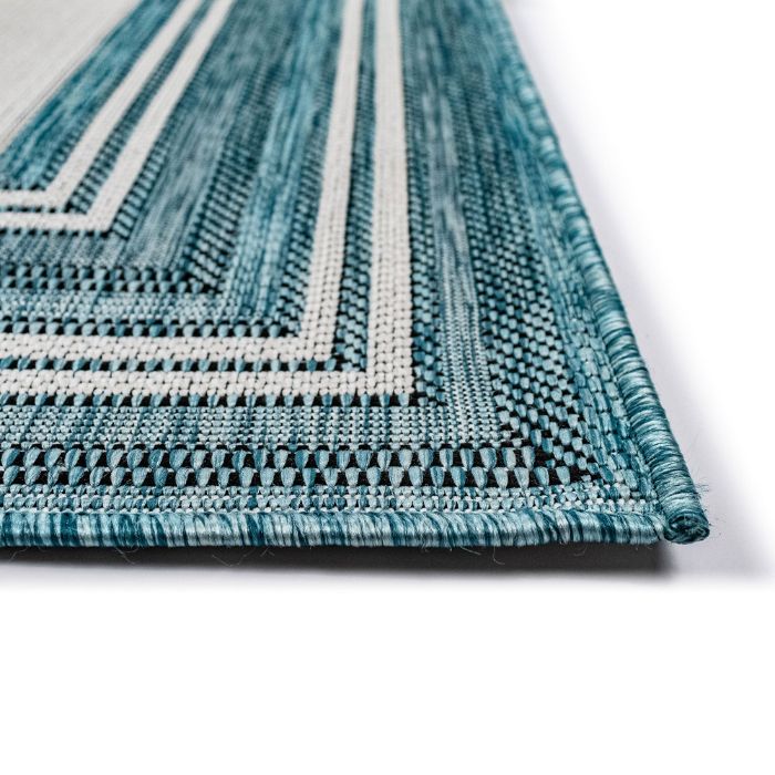 Liora Manne Carmel Multi Border Indoor/Outdoor Rug Aqua