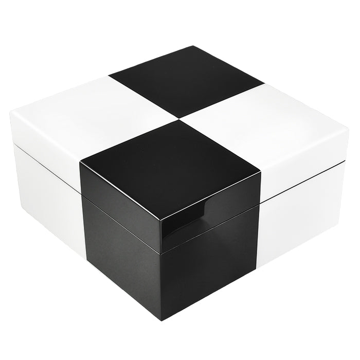 Lacquer Square Hinged Box 8x8 (Black and White)