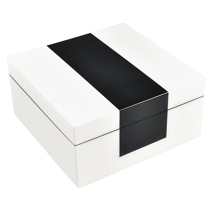 Lacquer Square Hinged Box 8x8 (White with Black)