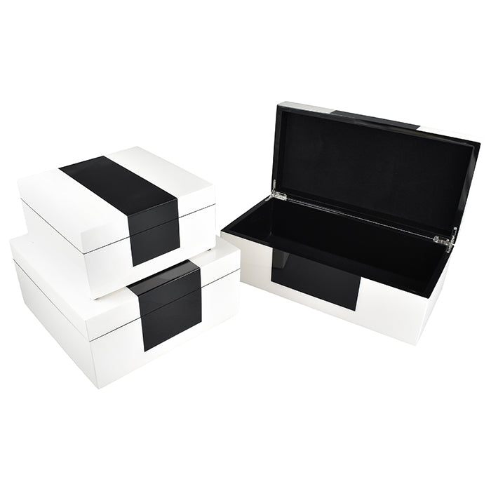 Lacquer Square Hinged Box 8x8 (White with Black)