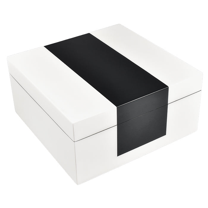 Lacquer Square Hinged Box 10x10 (White with Black)