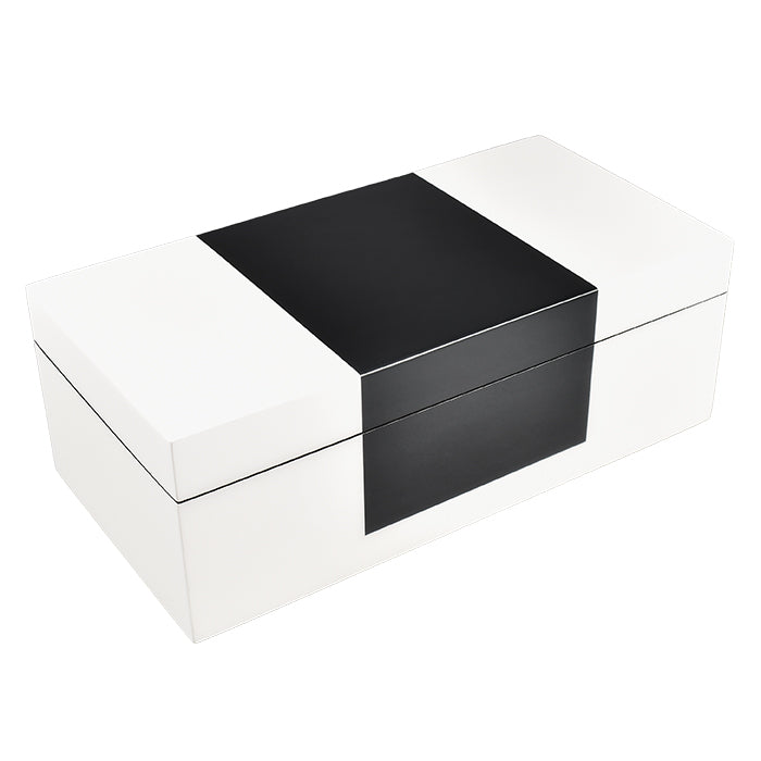 Lacquer Rectangle Hinged Box 14x7 (White with Black)