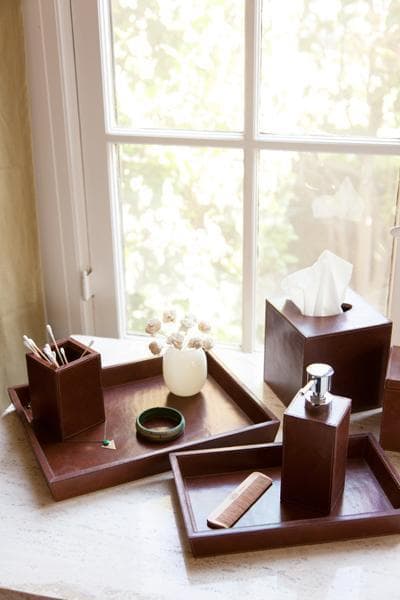 Hampton Tobacco Leather Bathroom Accessories