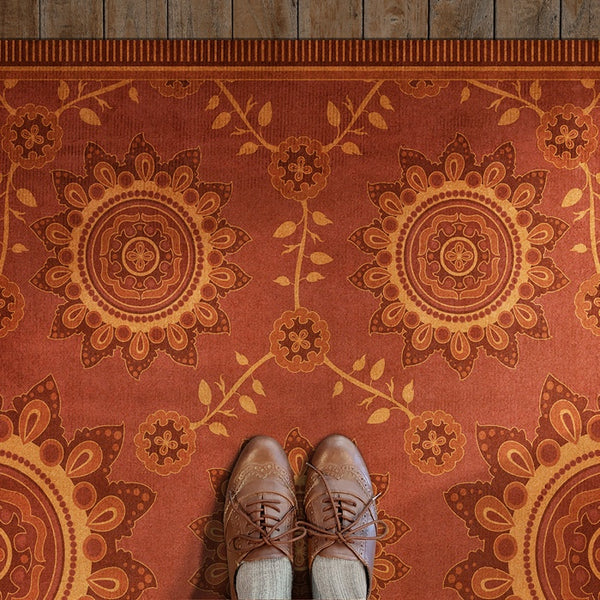 ラグ・カーペット Vintage Dead Stock Fabric Patchwork Rug Floral Victorian Rug | Brown & Green