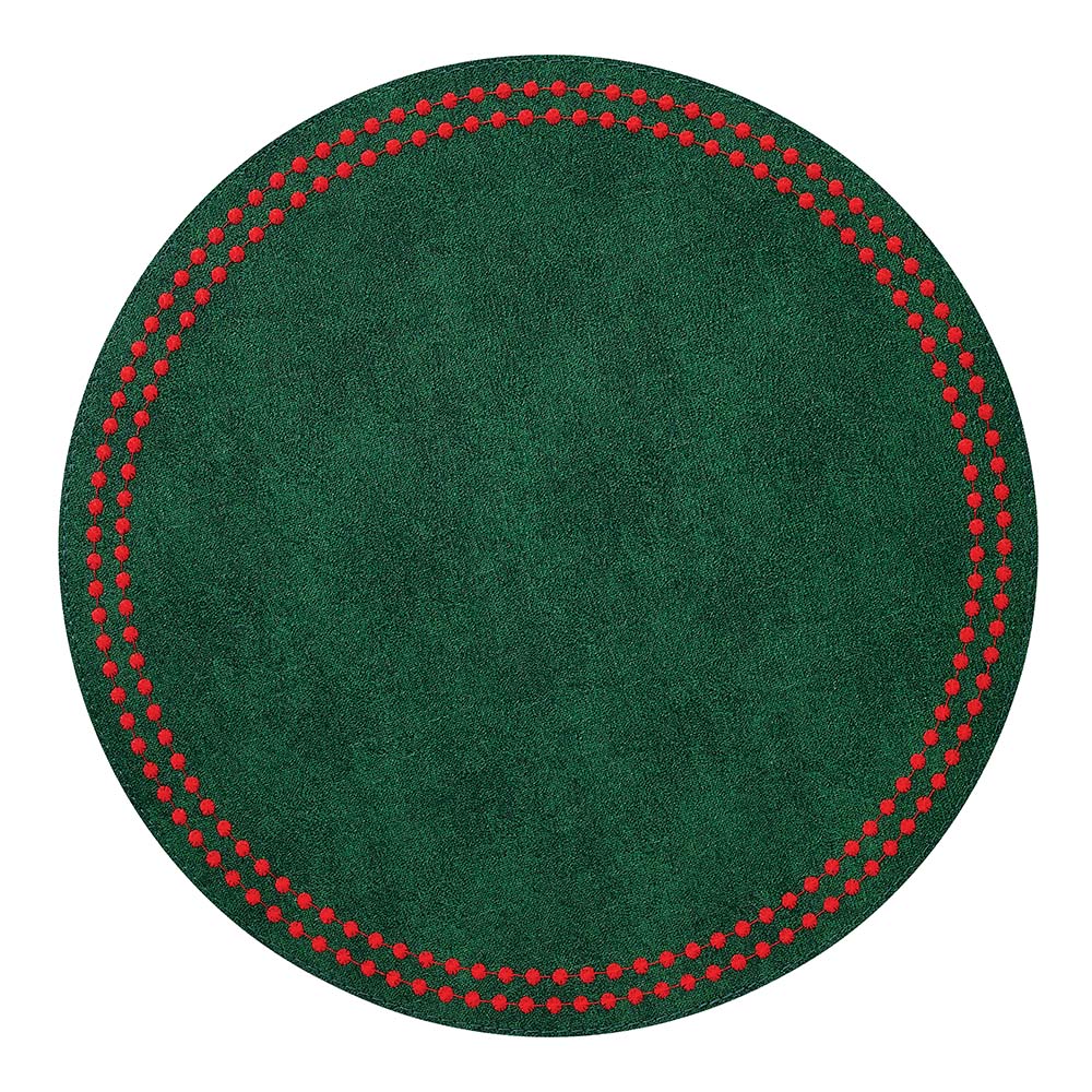Bodrum Pearls Round Vinyl Placemats (Forest/Red) Set of 4