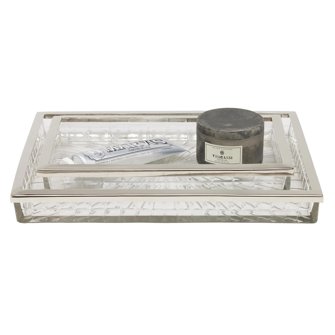 Argos Glass Nested Trays Set/2 (Clear Glass/Nickel)