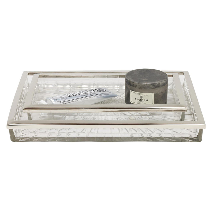 Argos Glass Nested Trays Set/2 (Clear Glass/Nickel)