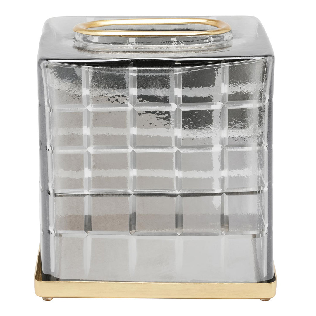 Argos Glass Tissue Box Cover (Smoke Glass/Brass)