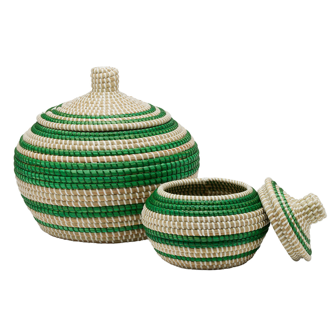 Arley Seagrass Baskets With Lid (Green/Natural) Set/2